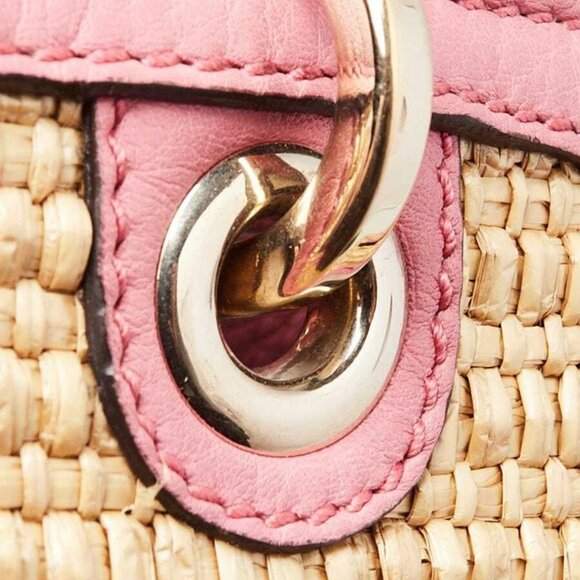 Gucci Natural Woven Straw and Pink Leather Medium Bamboo Shopper Tote Bag - Picture 5 of 12
